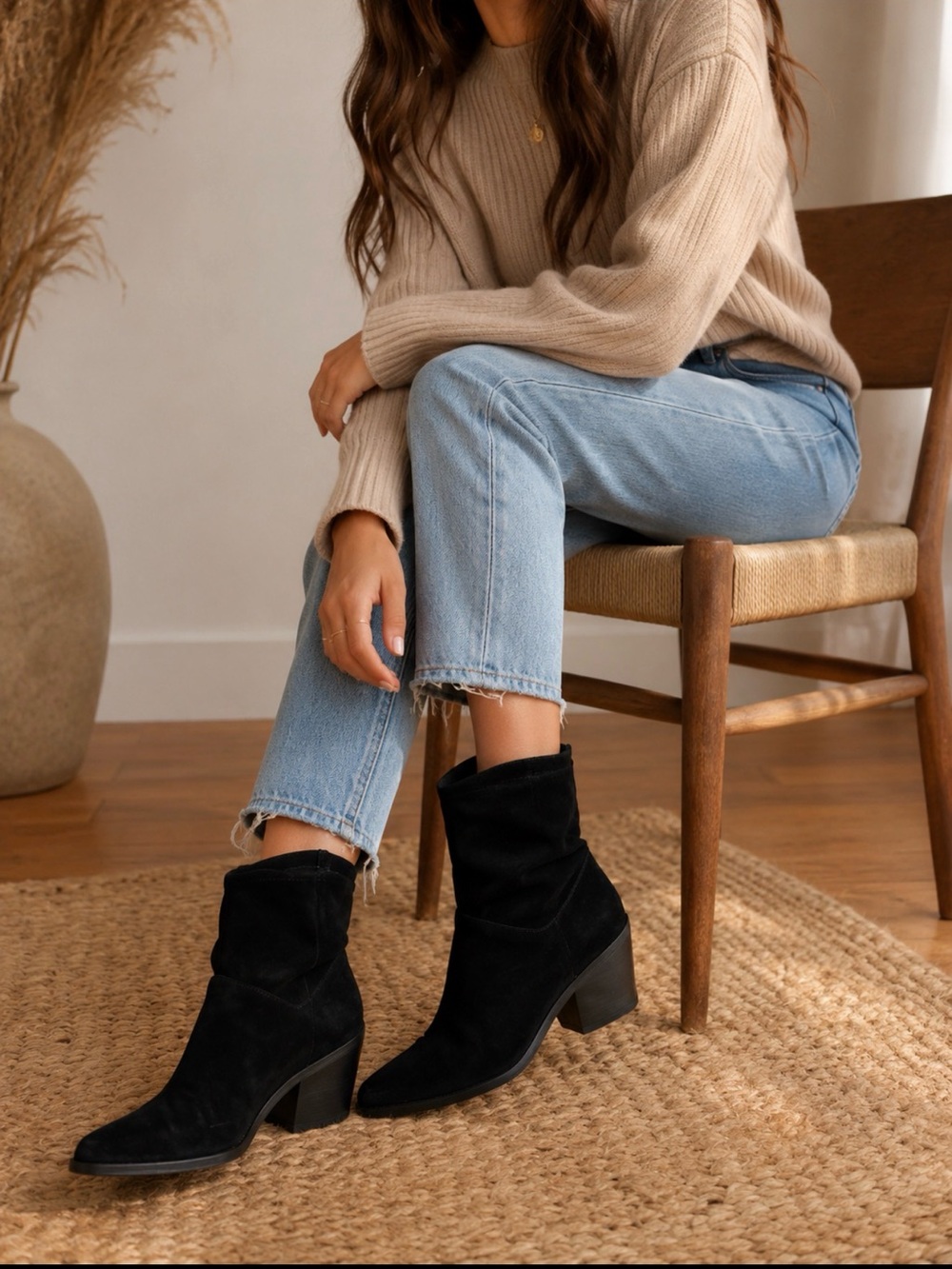27 Edit Berkley2 Black Suede Ankle Boots Womens 8.5 Western Booties